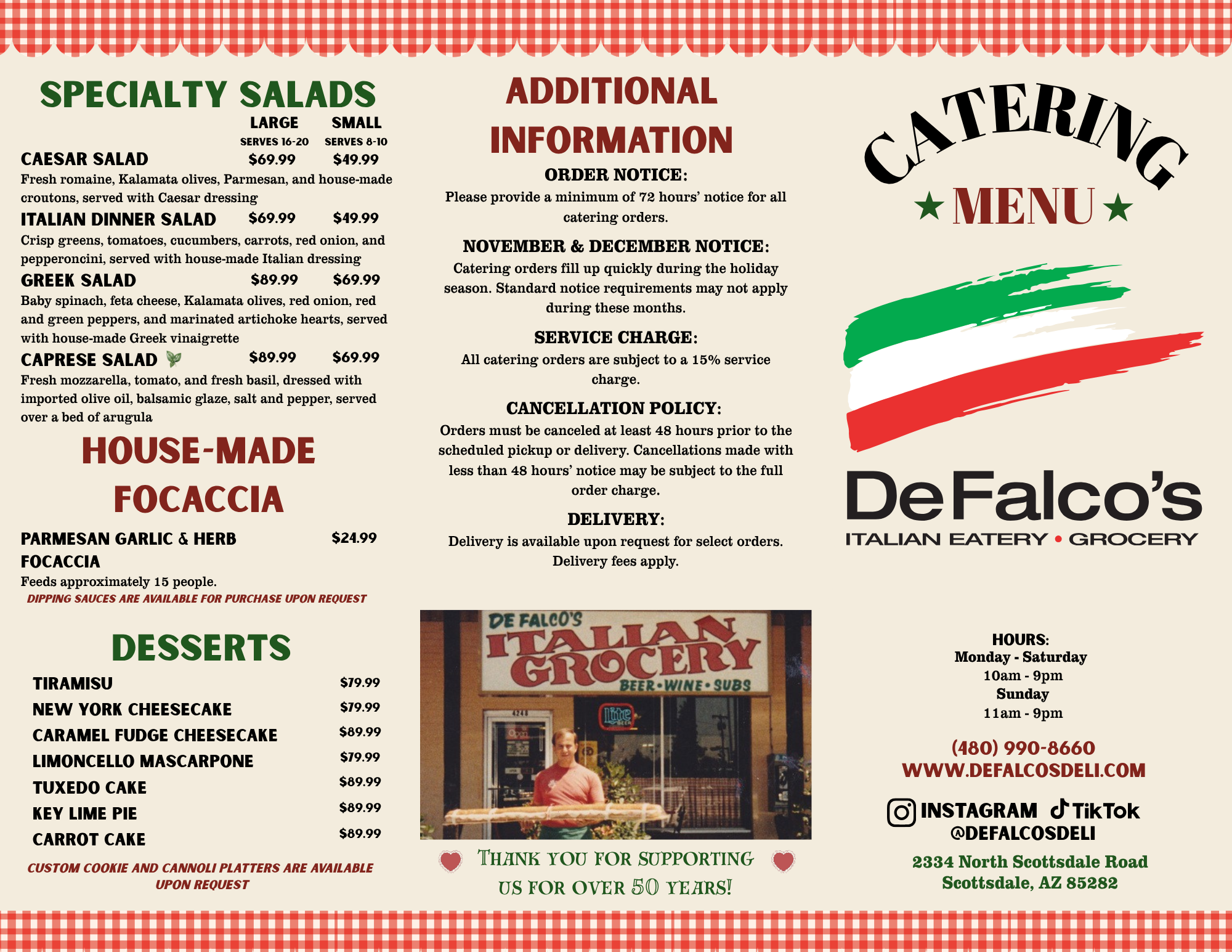 Defalco's Catering Menu Page One