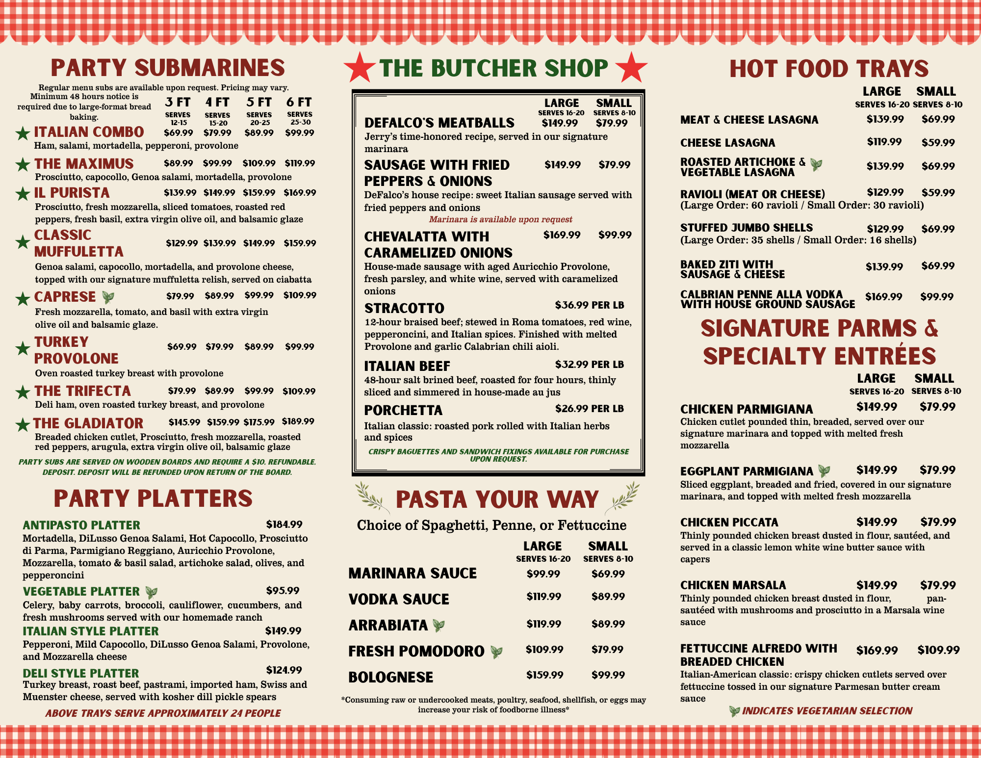 Defalco's Catering Menu Page Two